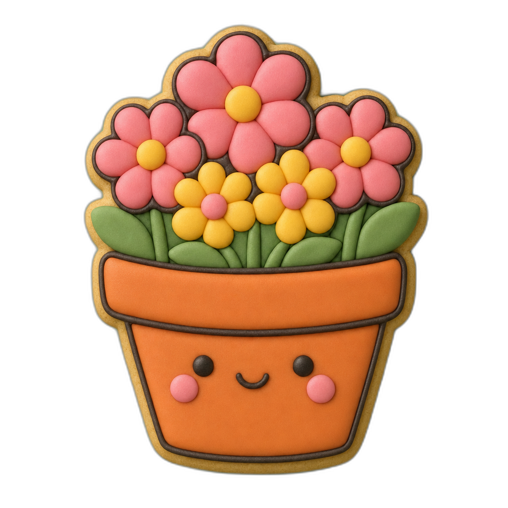 Flower Pot with Blooms cookie cutter, 3D-printed in pink PLA