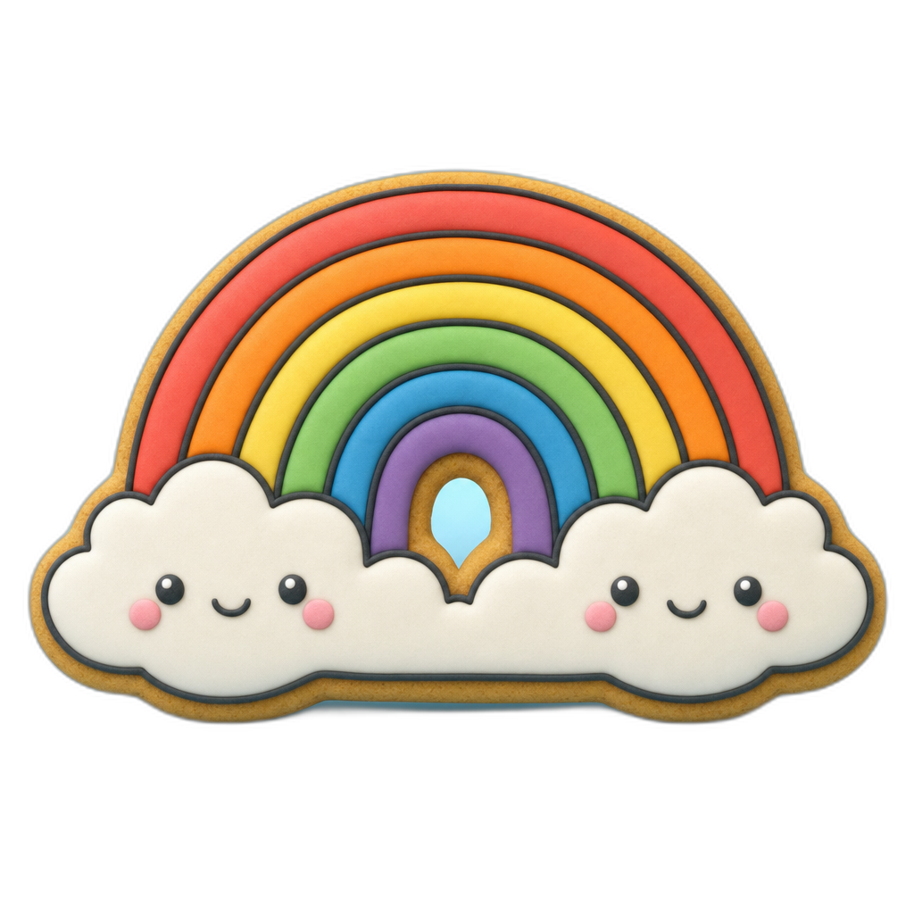 Rainbow with Clouds cookie cutter, 3D-printed in pink PLA