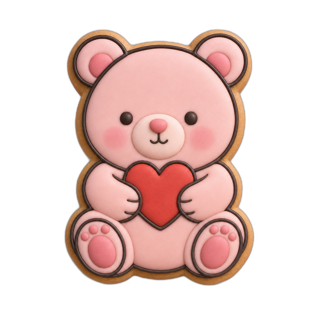 Pink Teddy Bear Holding Heart cookie cutter, 3D-printed in pink PLA