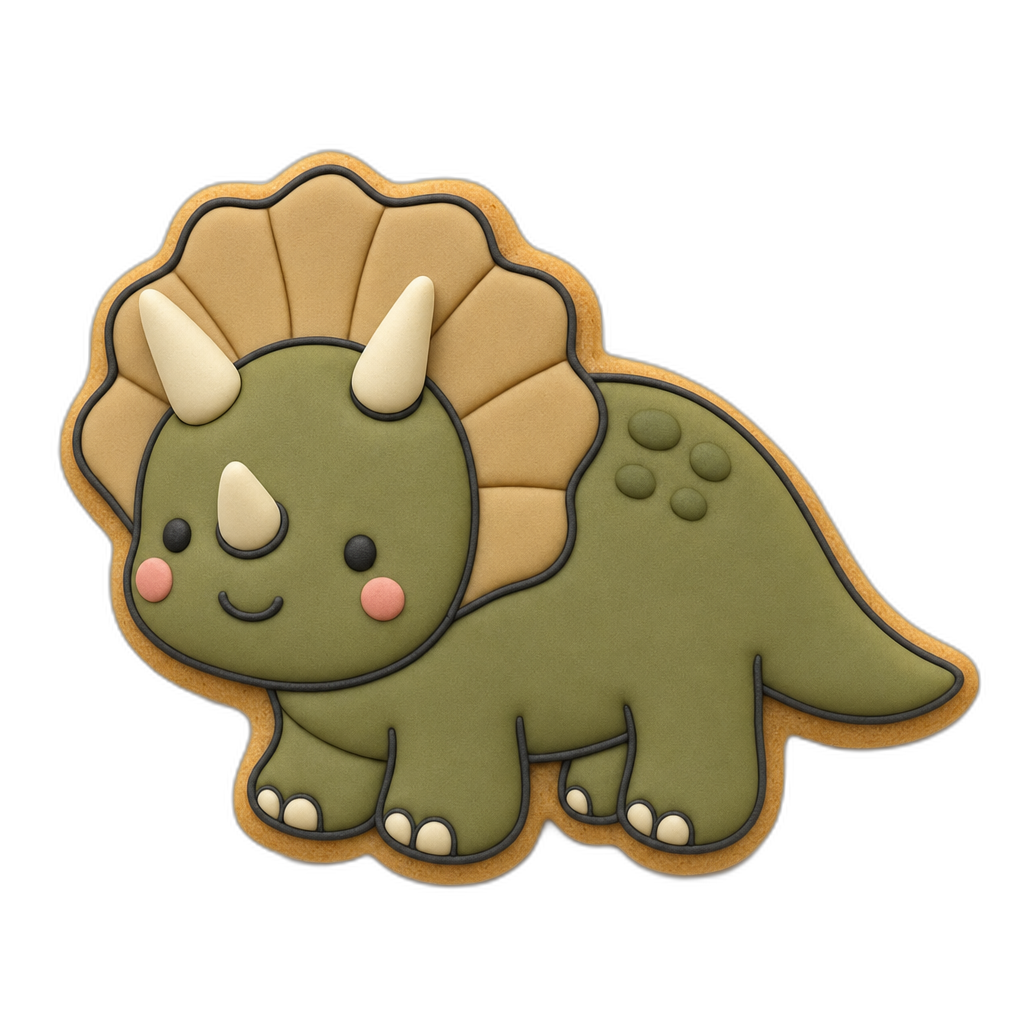 Triceratops cookie cutter, 3D-printed in pink PLA