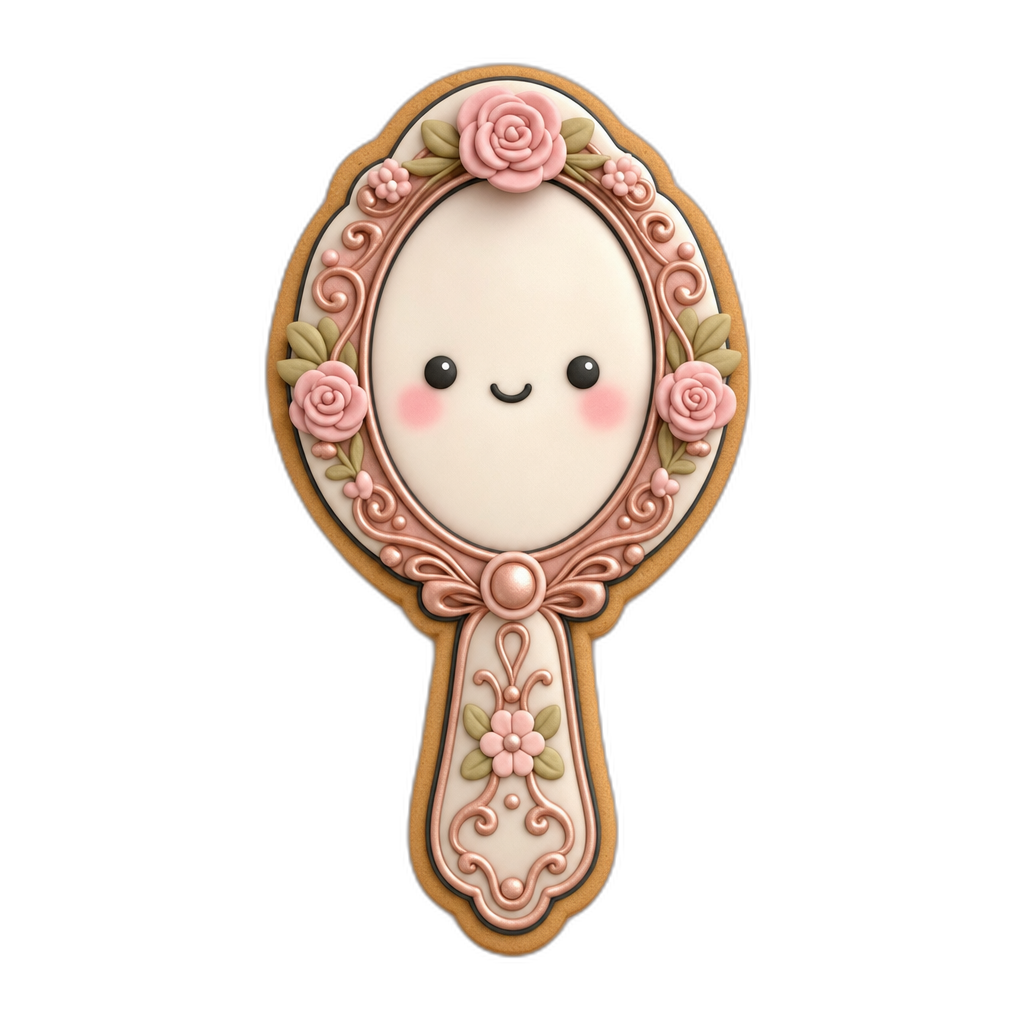 Hand Mirror cookie cutter, 3D-printed in pink PLA