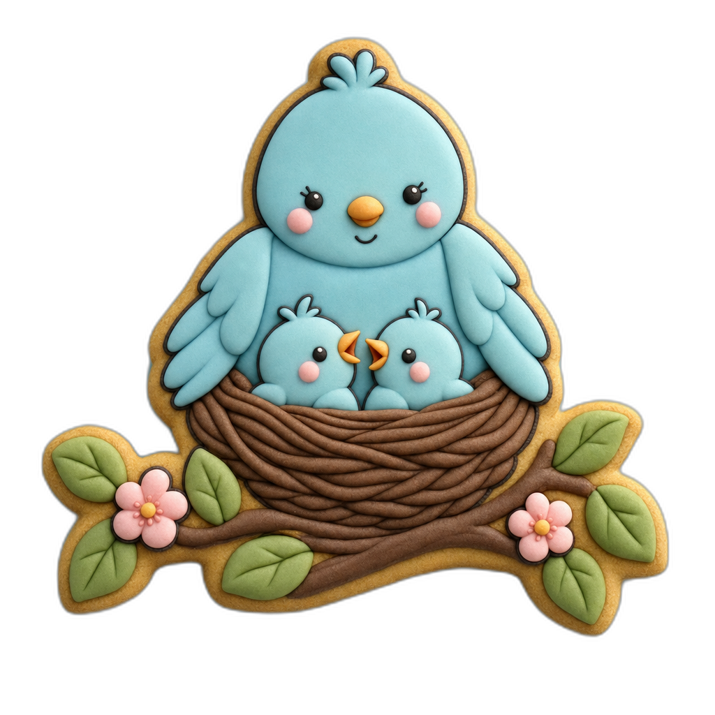 Mama Bird with Nest cookie cutter, 3D-printed in pink PLA