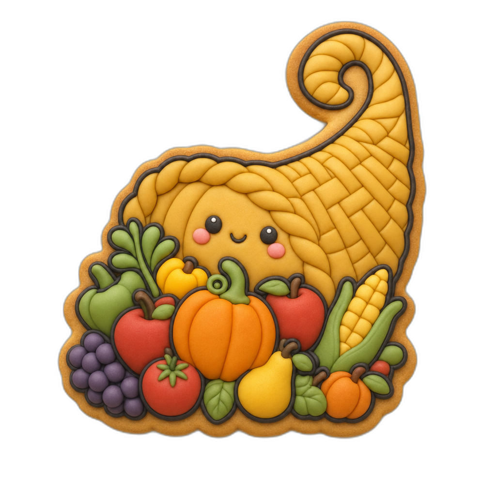 Cornucopia cookie cutter, 3D-printed in pink PLA