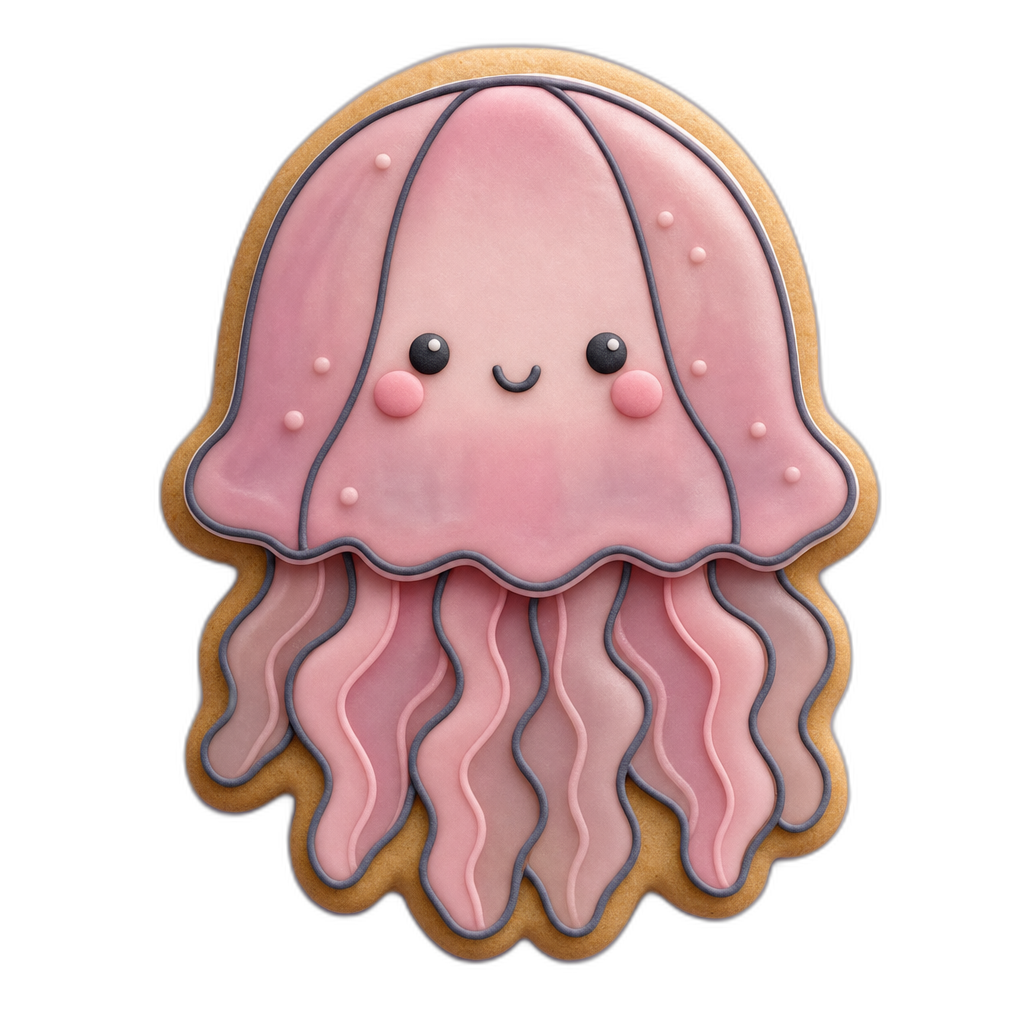 Jellyfish cookie cutter, 3D-printed in pink PLA