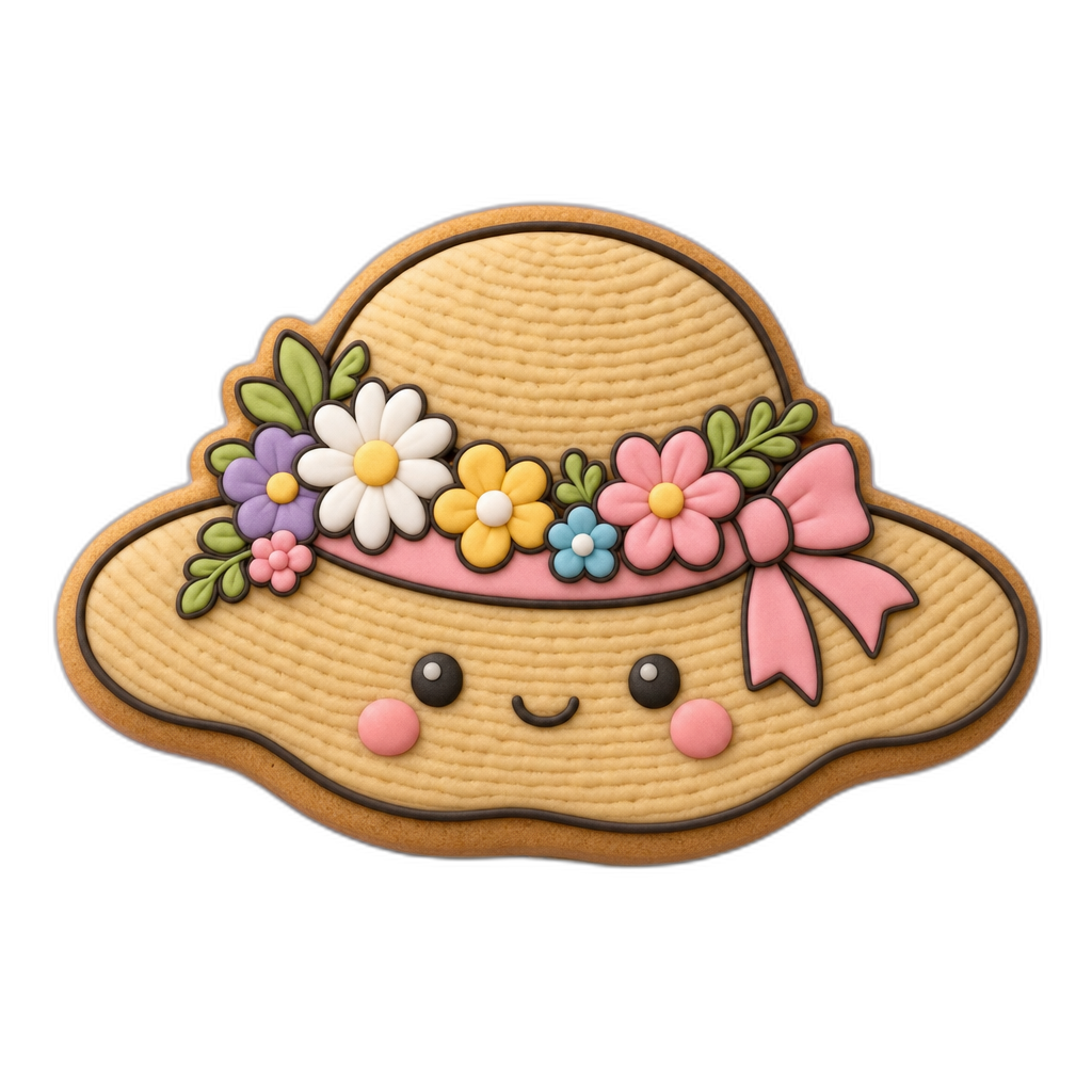 Garden Sun Hat cookie cutter, 3D-printed in pink PLA