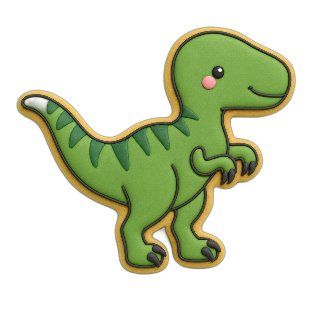 Velociraptor cookie cutter, 3D-printed in pink PLA