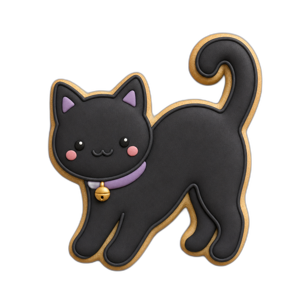 Black Cat cookie cutter, 3D-printed in pink PLA