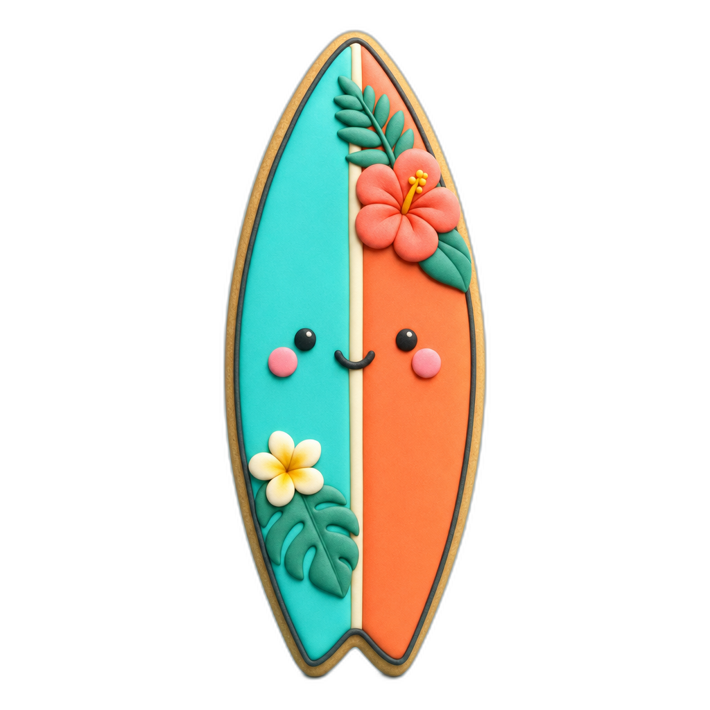Surfboard cookie cutter, 3D-printed in pink PLA