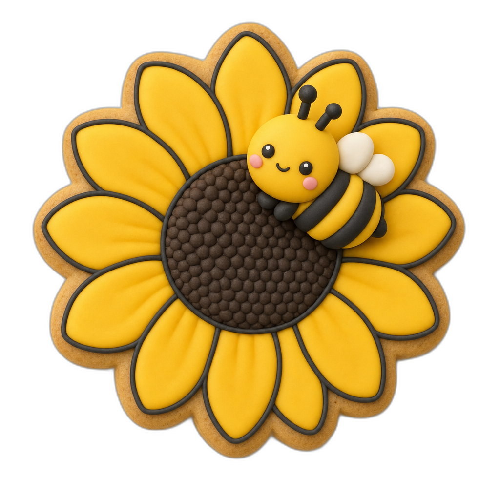Sunflower Bee cookie cutter, 3D-printed in pink PLA