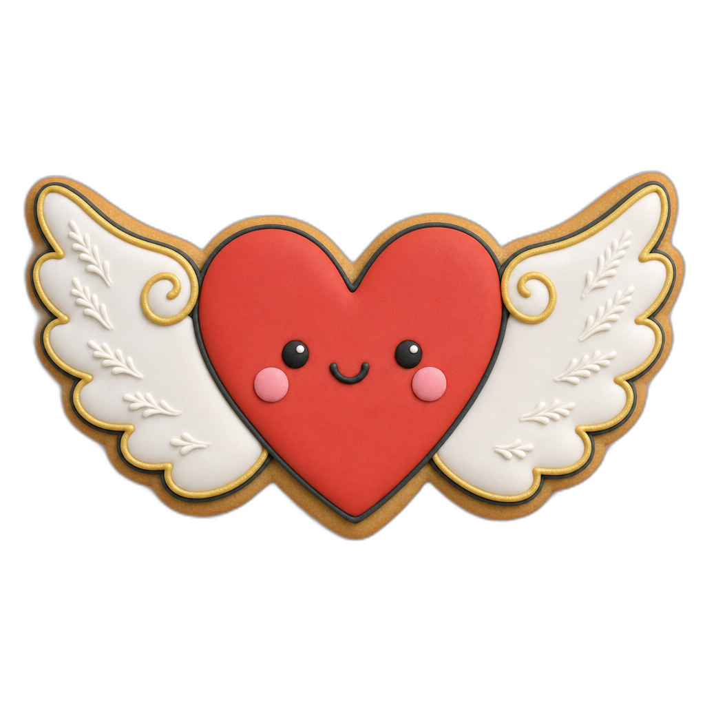 Winged Heart cookie cutter, 3D-printed in pink PLA