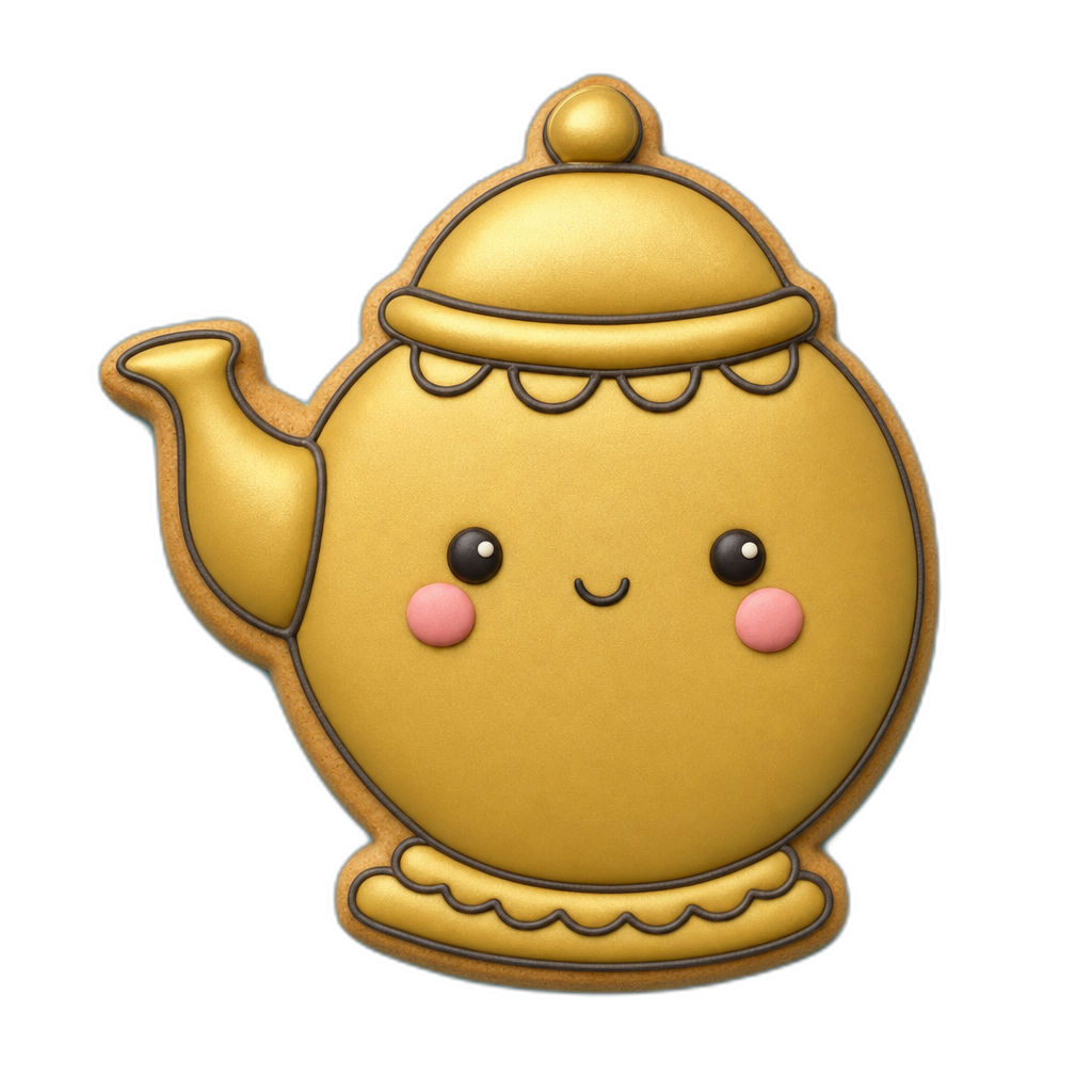 Golden Teapot cookie cutter, 3D-printed in pink PLA
