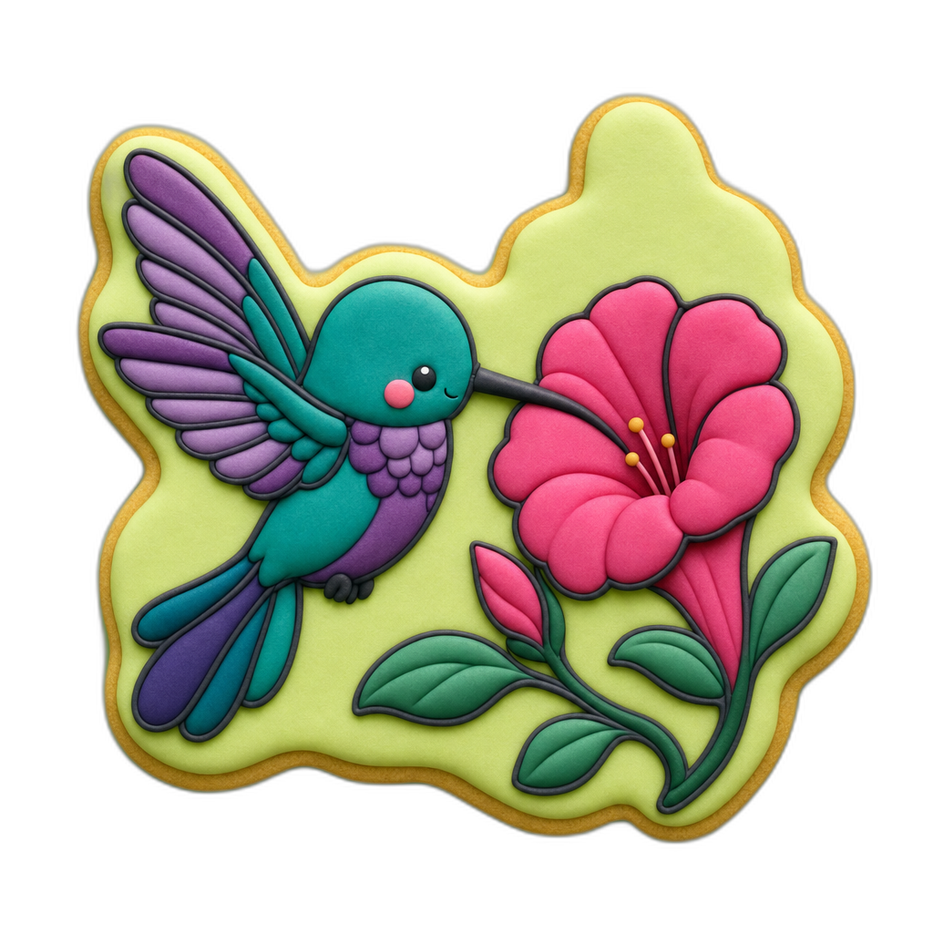 Hummingbird at Flower cookie cutter, 3D-printed in pink PLA