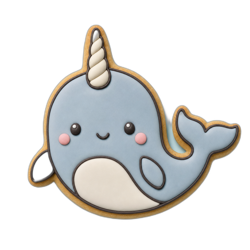 Narwhal cookie cutter, 3D-printed in pink PLA