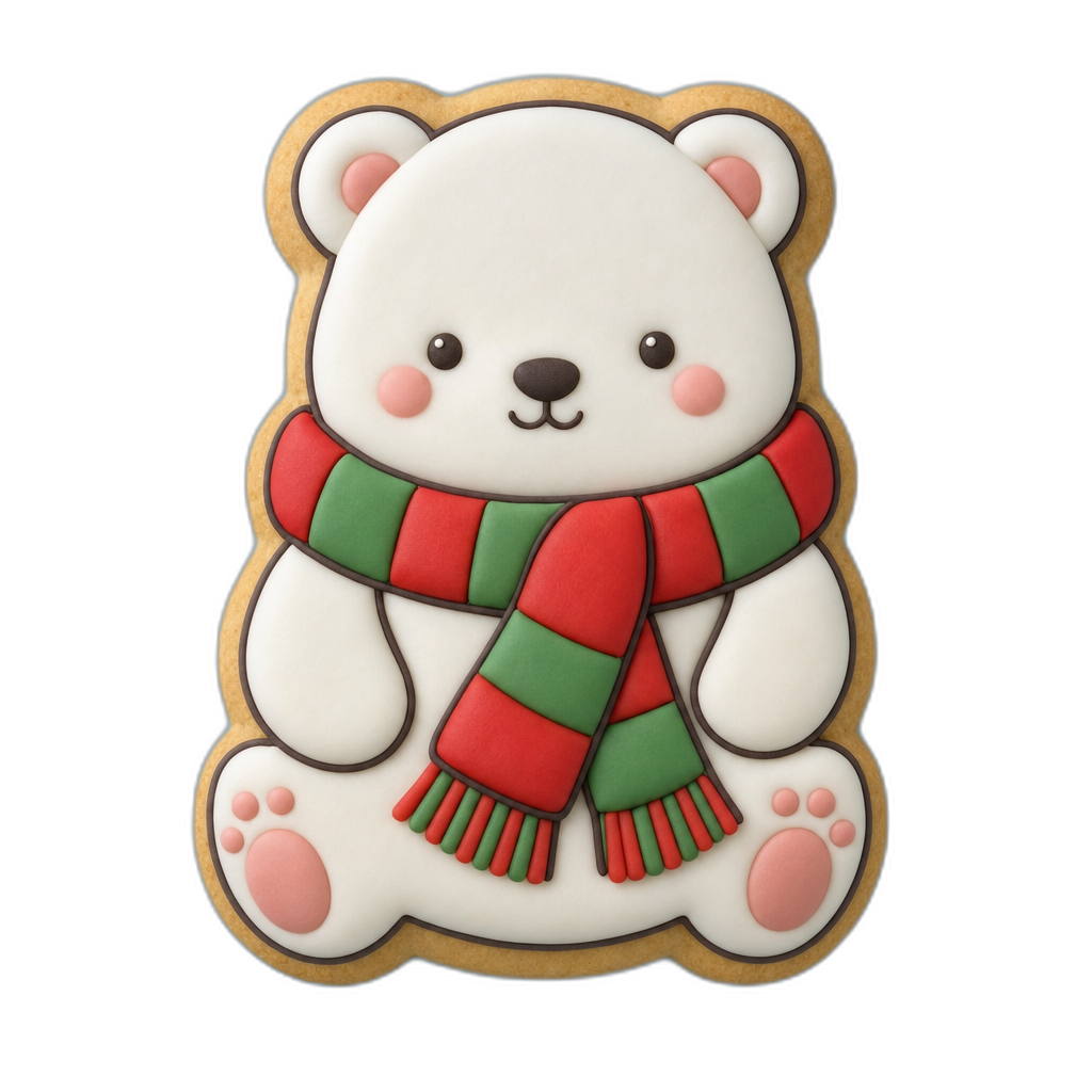 Polar Bear in Scarf cookie cutter, 3D-printed in pink PLA
